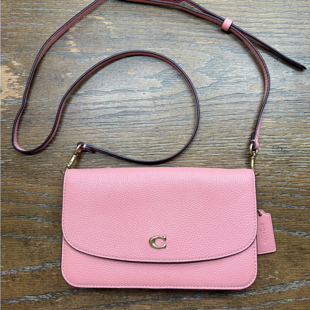 Coach Pink Pebbled Leather Flap Crossbody with Gold Hardware